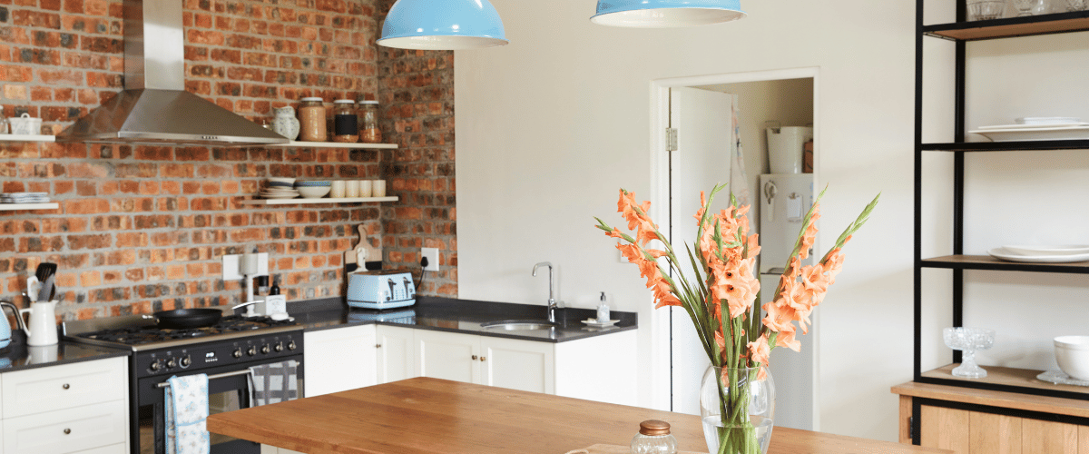 kitchen lighting brick wall