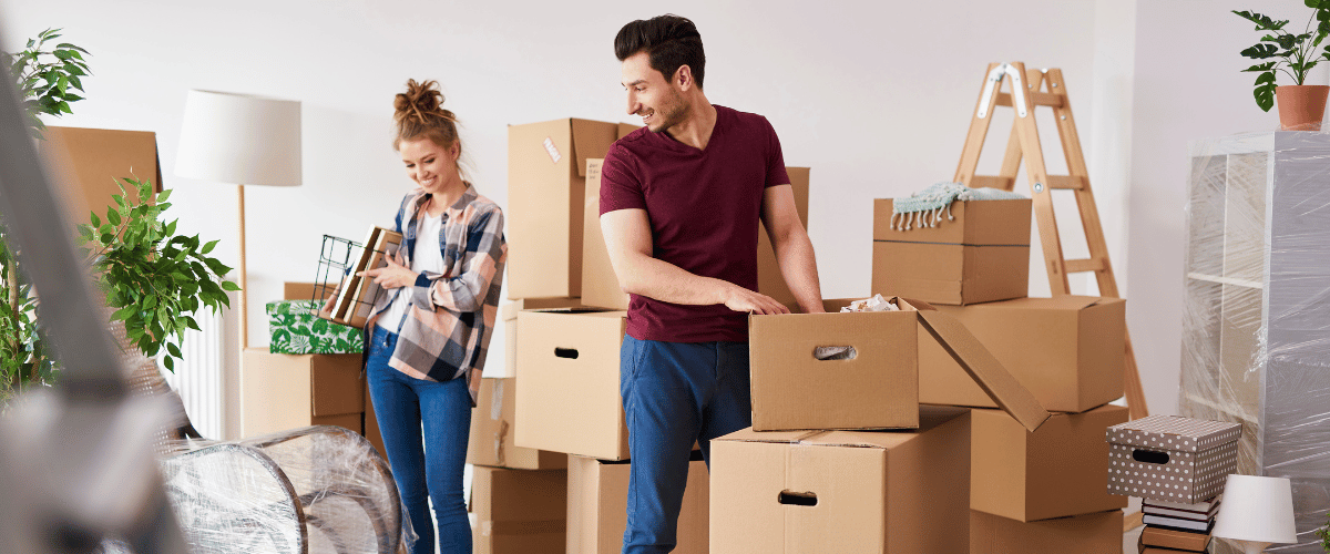moving boxes young couple